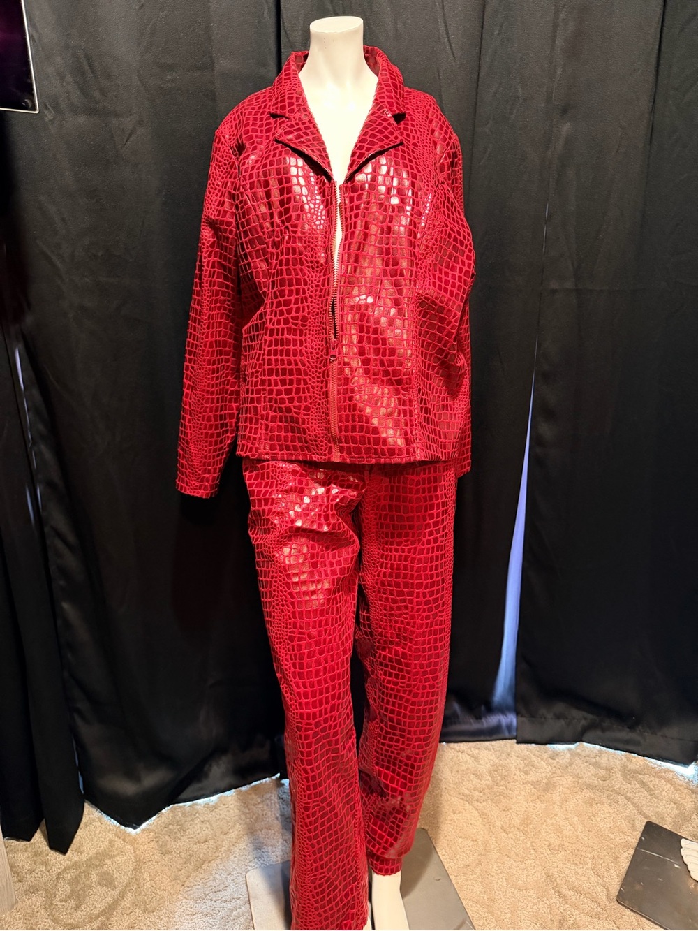 Selene Sport Red Faux-Croc Straight Leg Pants & Zip Jacket Set